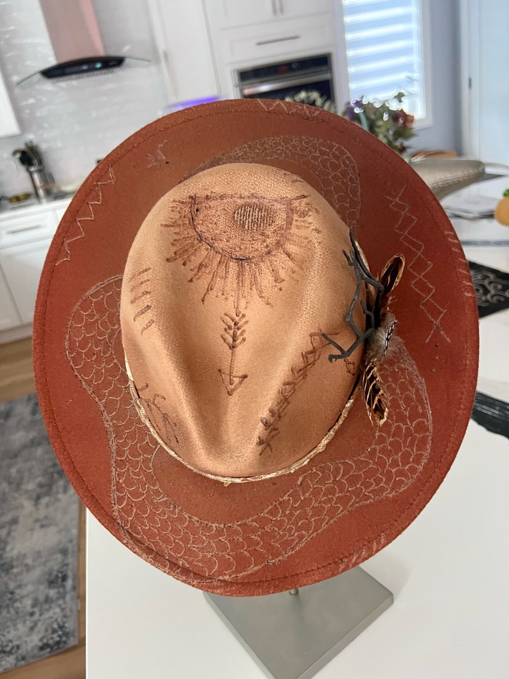 Stylish Rust Brown Burn Design Fedora Hat